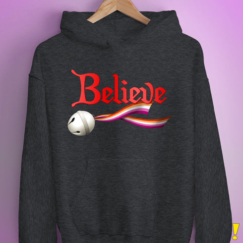 Believe Lesbian Pride Jingle Bell Hoodie - Dark Grey Heather